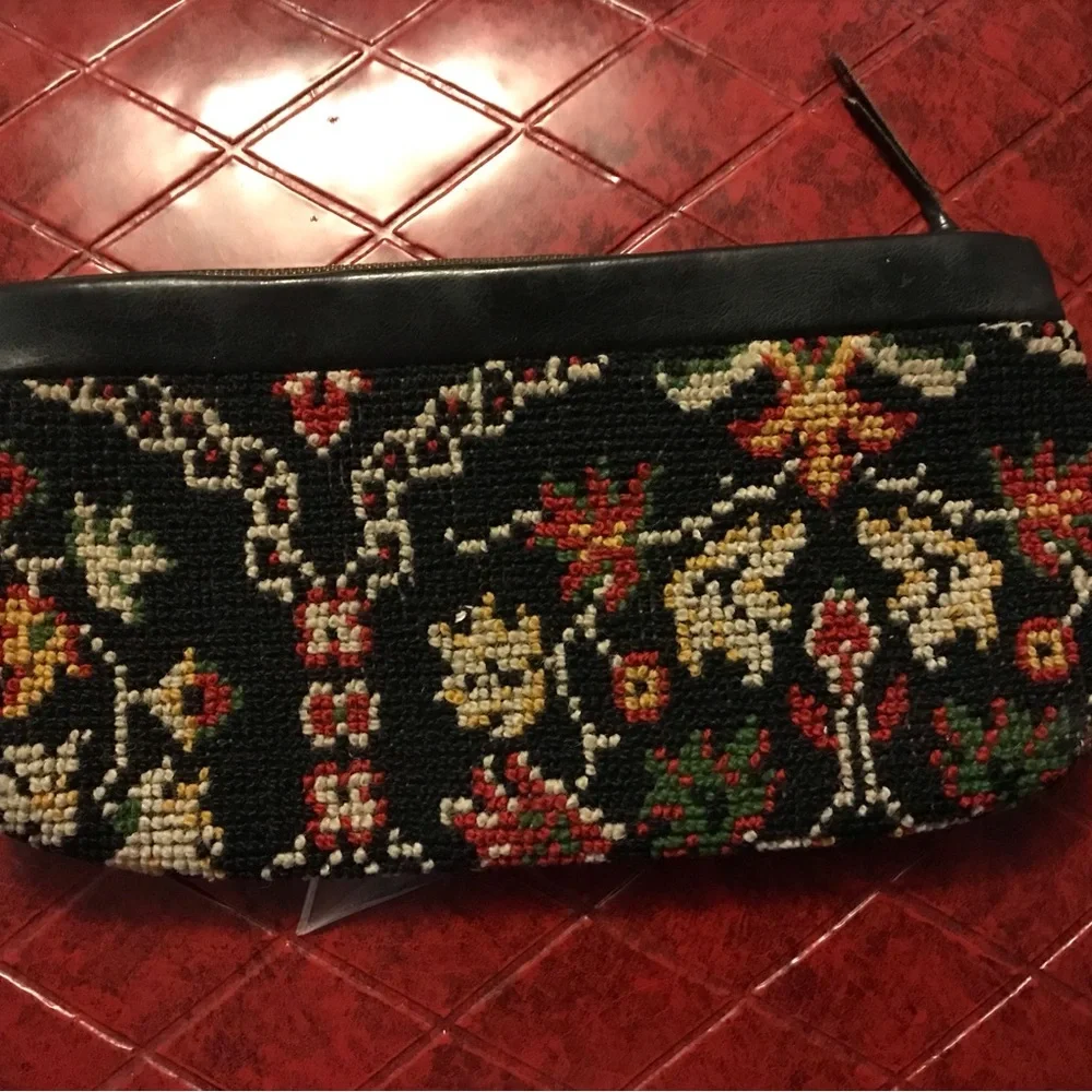 Vintage Embroidered  and leather clutch